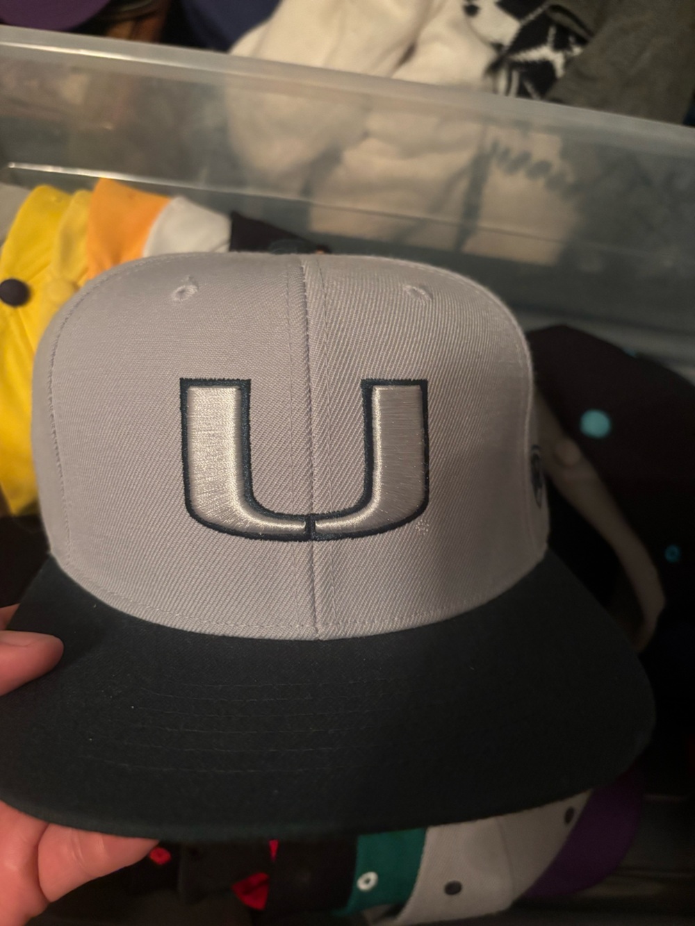 Top of the World Gray & Black “D” Fitted Hat Size 7 1/8